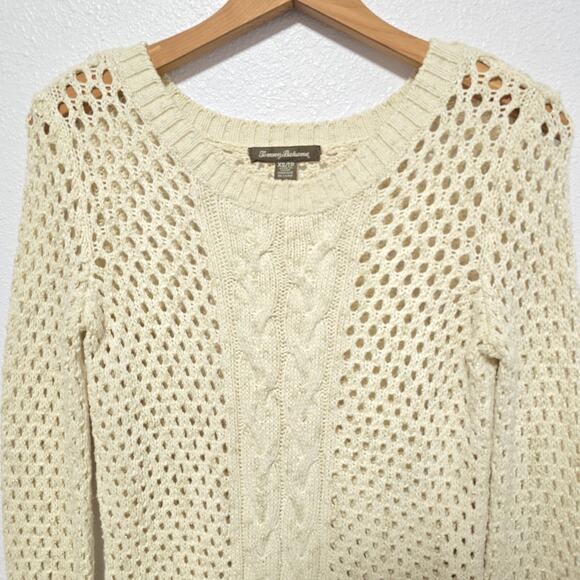 Tommy Bahama Womens Open Knit Beach Sweater XS Ivory Metallic Wool Blend Travel - Picture 3 of 9